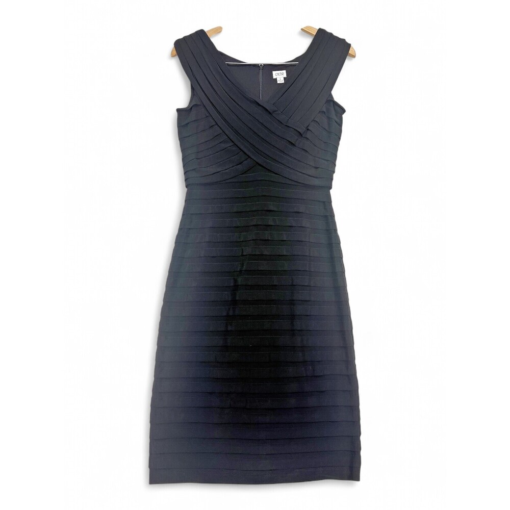 Cache Black Banded Midi‎ Sheath Dress Size 6